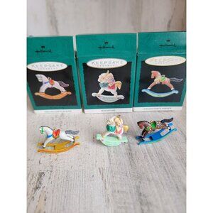 Hallmark miniature baby's 1st xmas rocking horse variety ornament Xmas‎ set